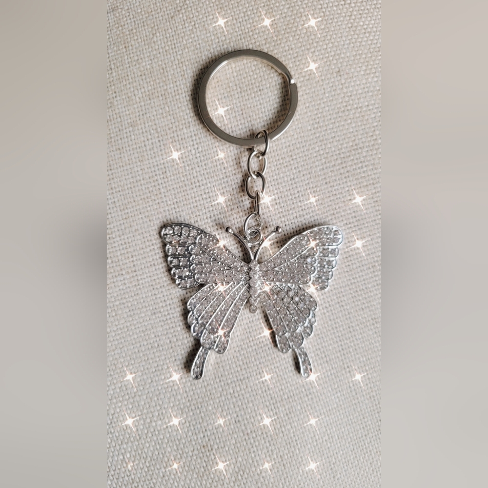Silver Rhinestone Butterfly Keychain - Picture 6 of 6